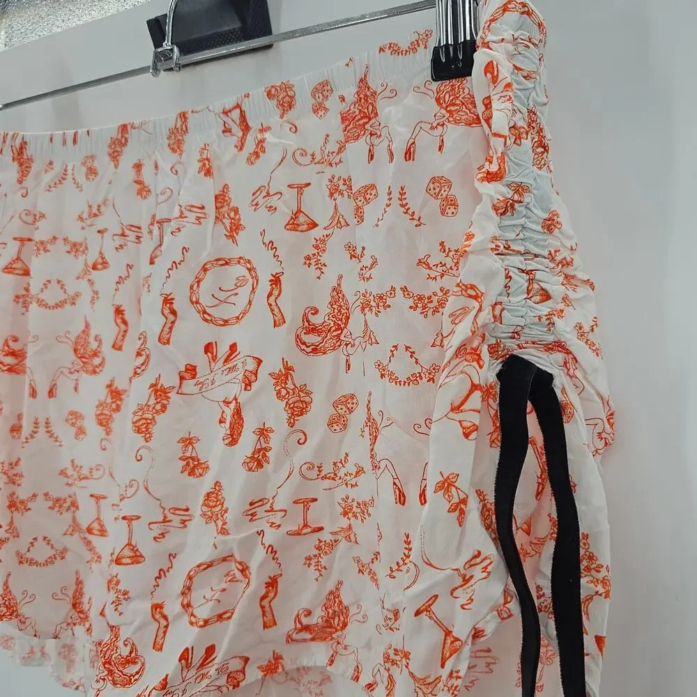 Savage X Fenty Womans size XL Satin Side Ruched Tap Pants Sleep Shorts Orange